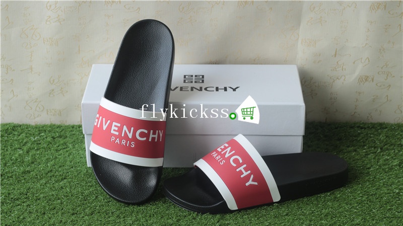 Givenchy Logo Rubber Slides Red Black